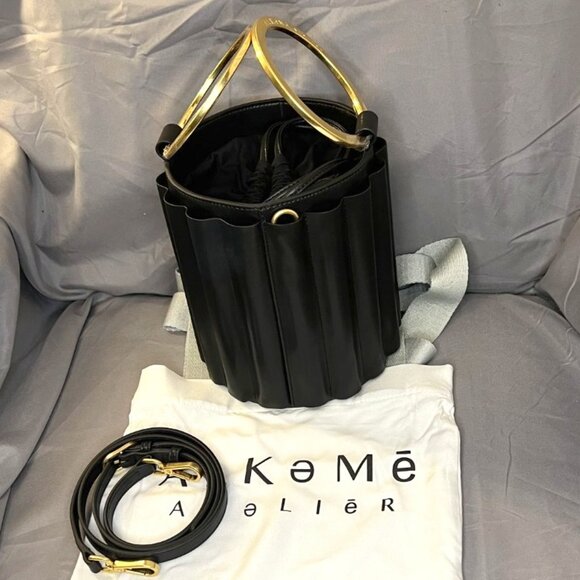 Unique Metal Handle Bucket, Black, Vegan Leather, Alkeme Atelier, "Water" NWOT - Picture 4 of 12